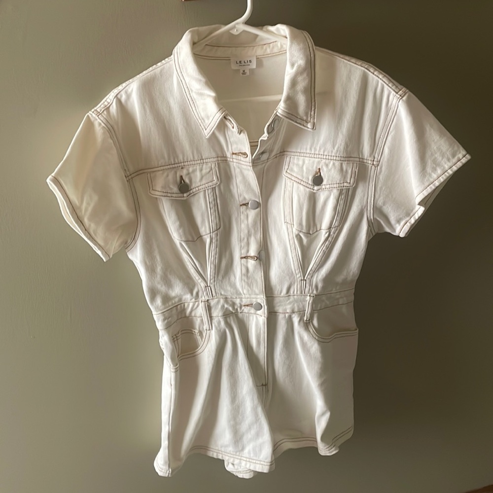 White/cream denim short romper - worn once for bachelorette party